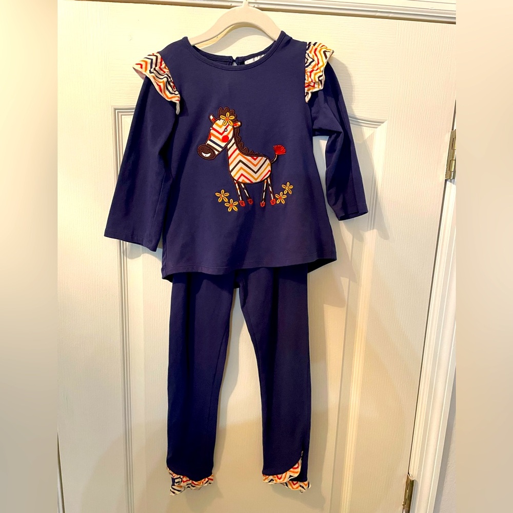 Navy Blue Girls Fall Outfit with Zebra Design
